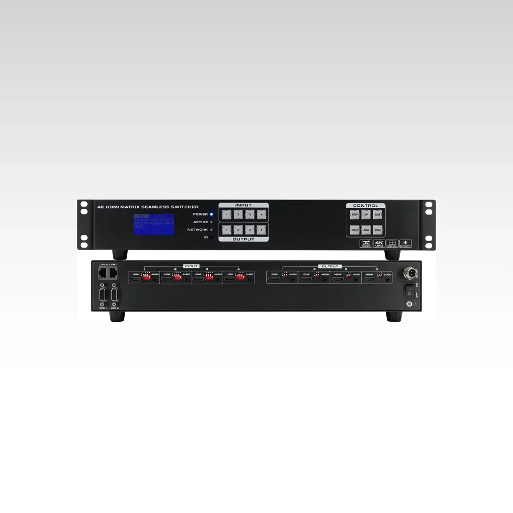 4K60 Fixed 4×4 HDMI Matrix Switcher with seamless switch, WEB GUI, APP control