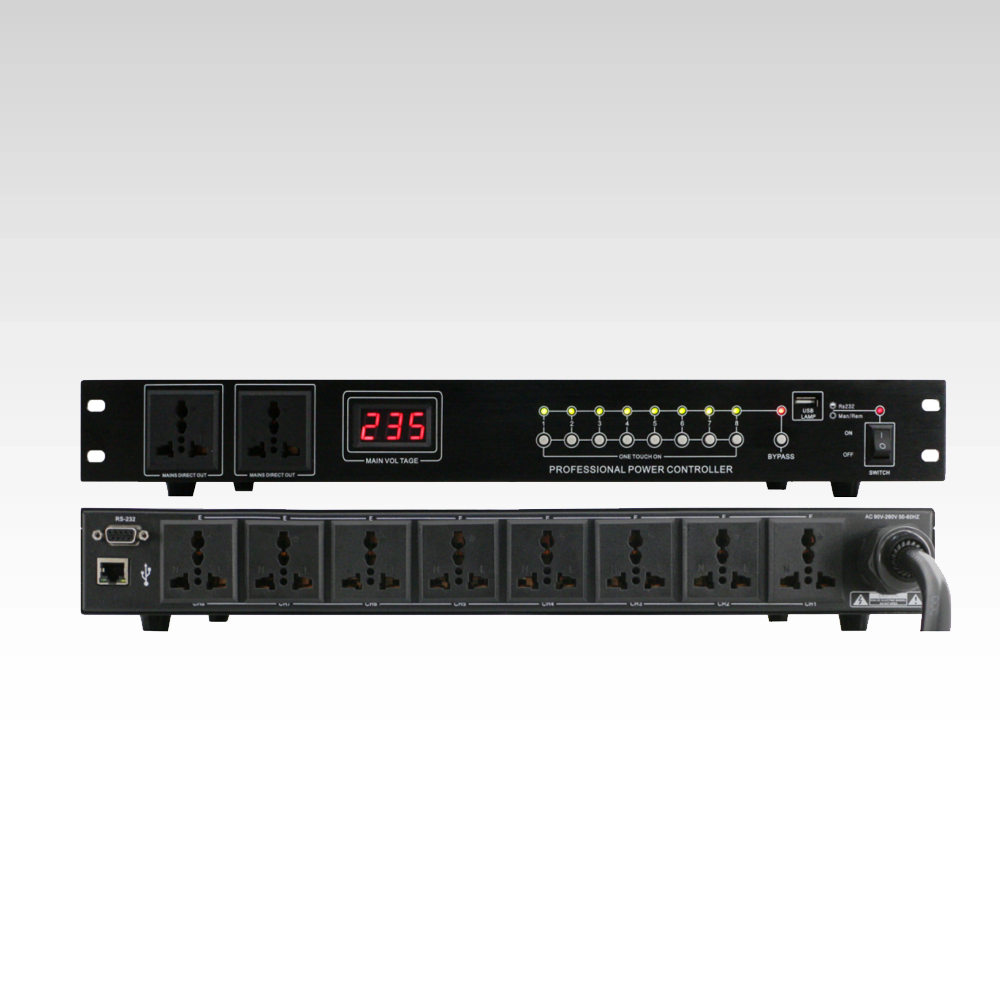 100~240V 1U 8-way power sequencer with TCP/UDP/RS232 control